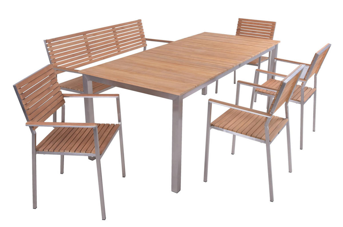 GARTEN-SITZGRUPPE Stina 6-teilig Bank mit Lehne Gartenmöbel-Set - Hellbraun, Holz - DELUKE