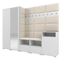 GARDEROBE NELA VIII 250 cm (Modulare Flurmöbel Weiß mit Spiegel & Sitzpolster Creme 01 Set XL) - Silberfarben/Creme, Holz/Holzwerkstoff (250/187/40cm) - Ravio
