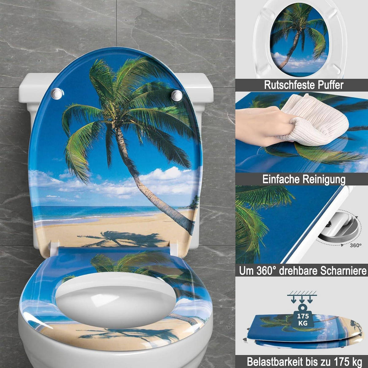 TOILETTENDECKEL mit Absenkautomatik, WC Sitz Deckel oval - Blau/Weiß, Kunststoff (37/2.5/45cm) - Woltu