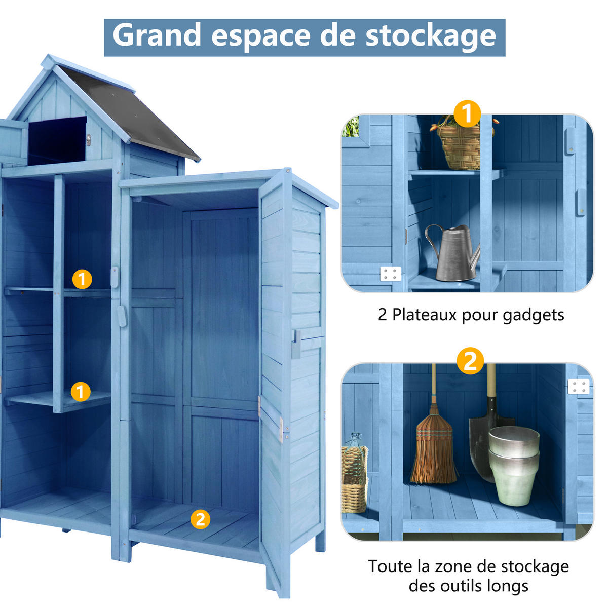 GERÄTESCHRANK Massives Holz Blau/PVC-Dach - Blau, Holz (54/173/118cm) - ComfortXL