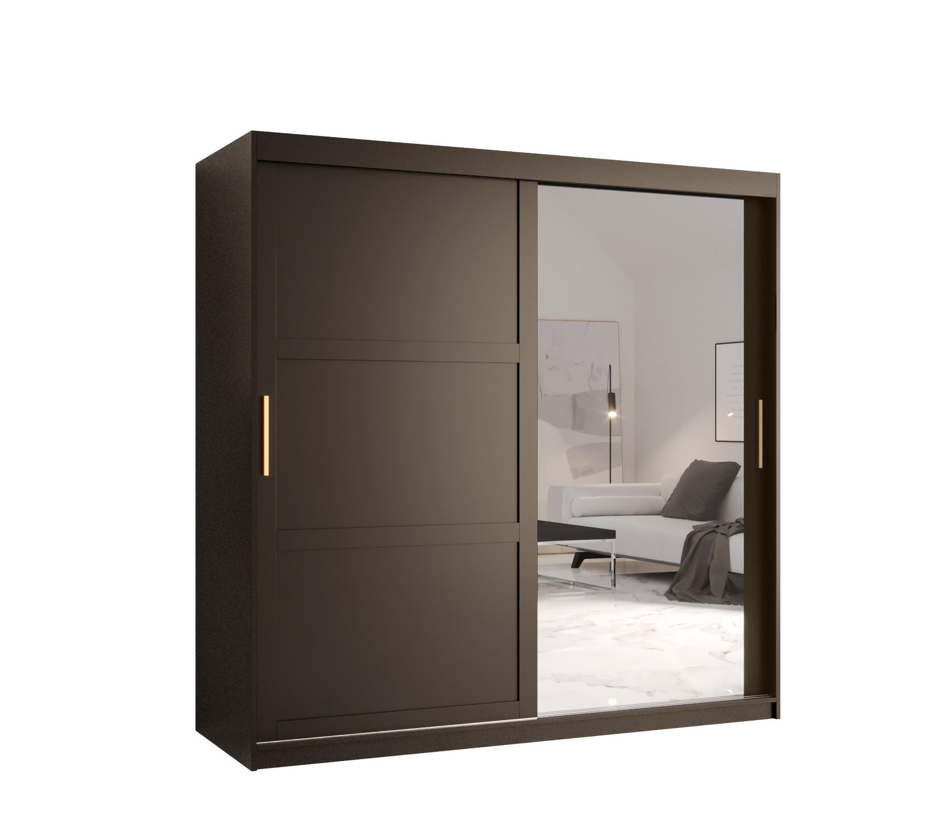 SCHWEBETÜRENSCHRANK 200/180/62 2-türig - Goldfarben/Schwarz, Holz/Kunststoff (180/200/62cm) - Abiks Möbel