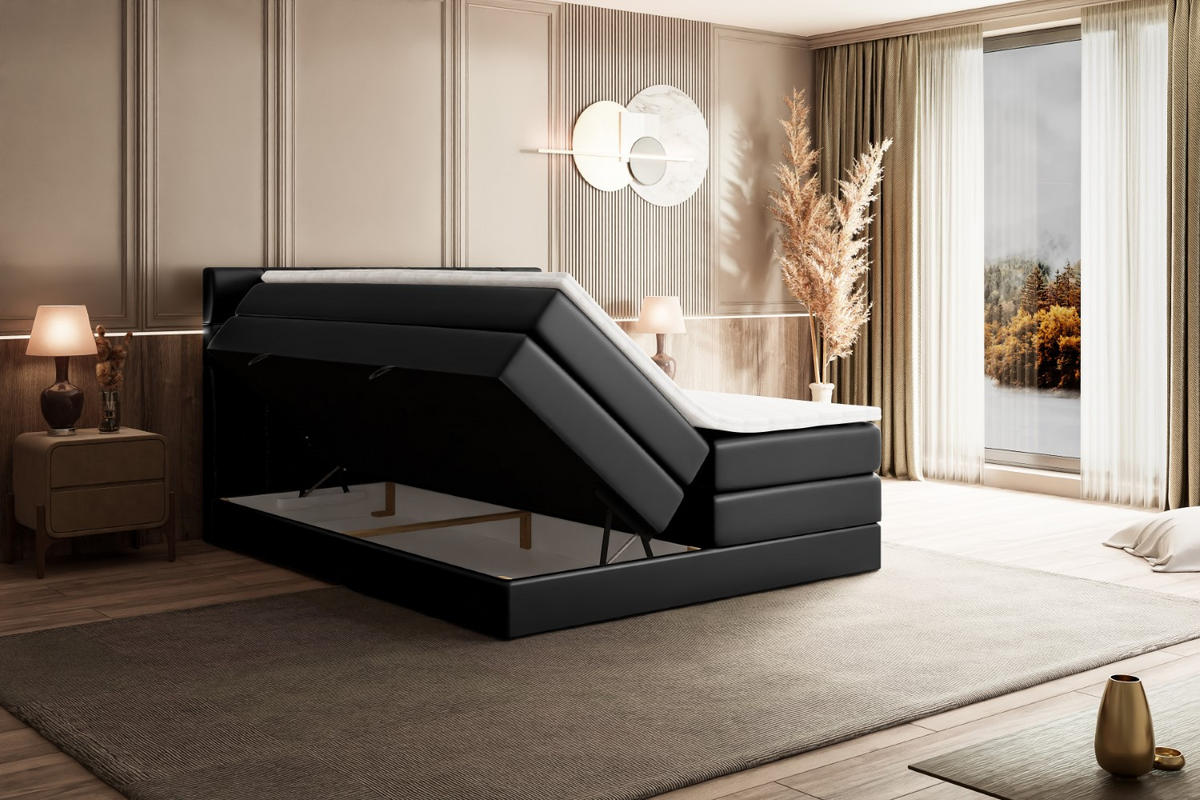 BOXSPRINGBETT BERO KING - 140x200 - H3/H4 - Schwarz Hochglanz - Schwarz Hochglanz, Holzwerkstoff (140/200cm) - ALTDECOR
