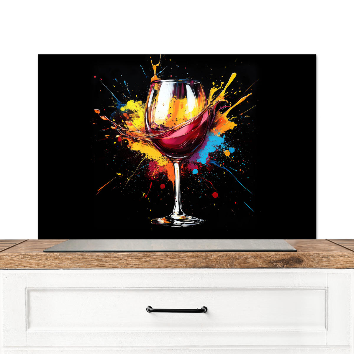 SPRITZSCHUTZ KÜCHE Wein - Glas - Graffiti - Getränk - Rot - Farbe 80x55 cm - Weinrot, Metall (80/0.3/55cm) - MuchoWow