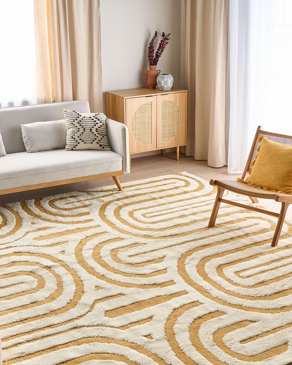 KOBEREC Žlutý 300/400 cm Bavlna Perai - bílá/žlutá, textil (300/400cm) - Beliani