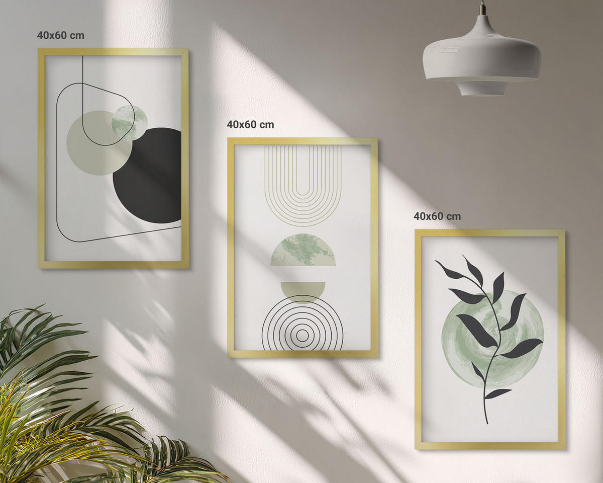 BILDER SET 3er Set - 40x60 cm Goldrahmen - Abstrakte Pflanzenformen - Goldfarben, Kunststoff (40/60cm) - TULUP