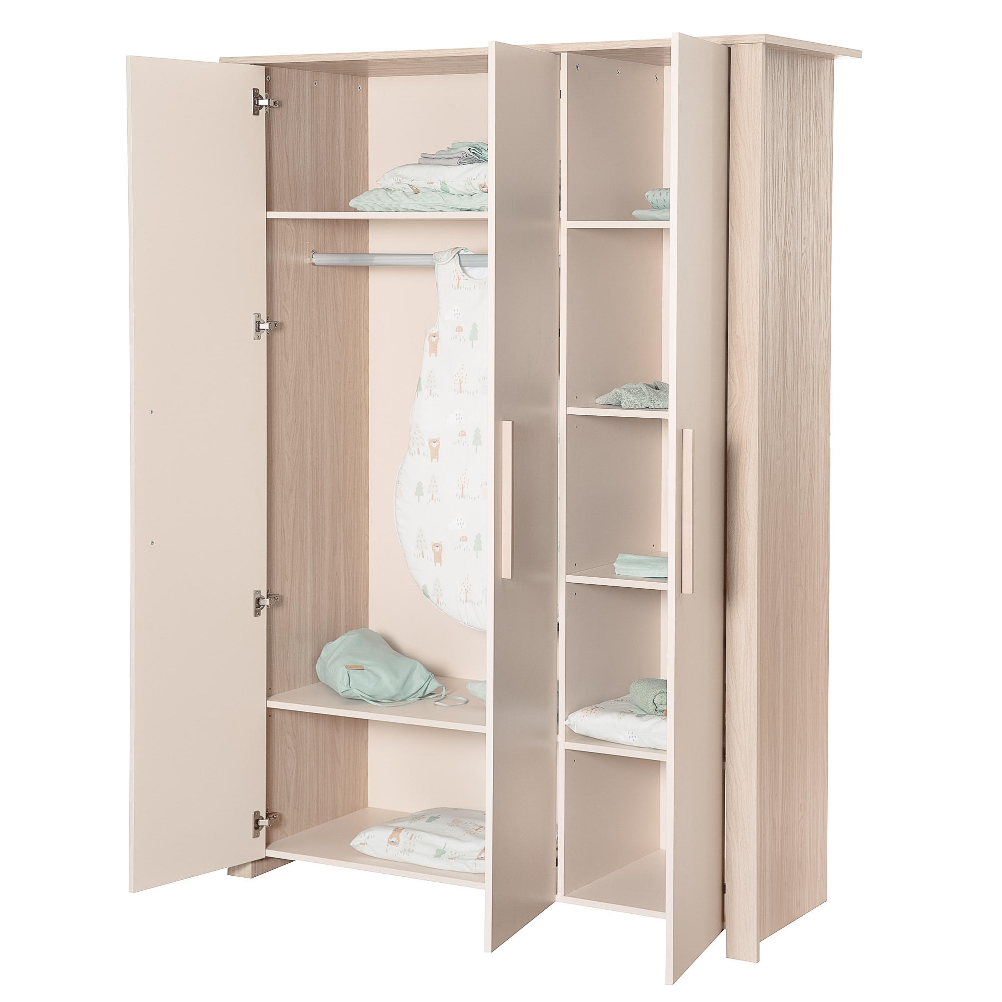 KLEIDERSCHRANK Momo 3-türig - Kaschmir, Holz/Holzwerkstoff (118/190/52cm) - Roba