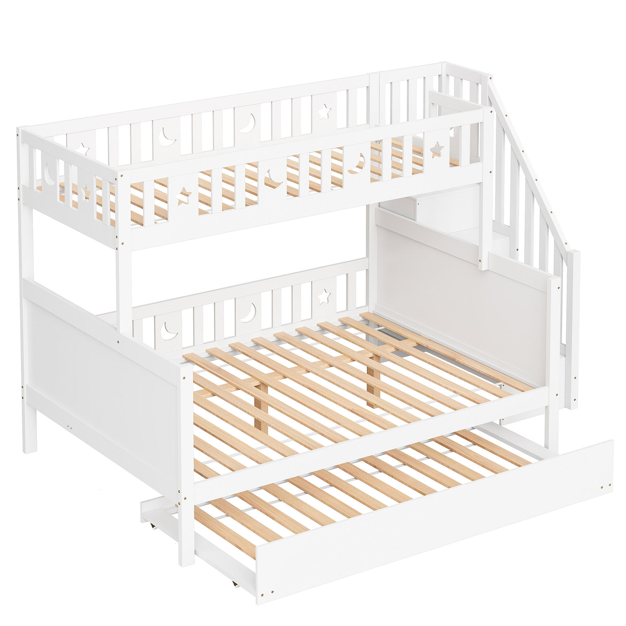 ETAGENBETT 90/200 / 140/200 cm DE-01170, in Weiß, mit Sicherheitstreppe und Rollbett - Weiß, Holz (140/200cm) - ComfortXL
