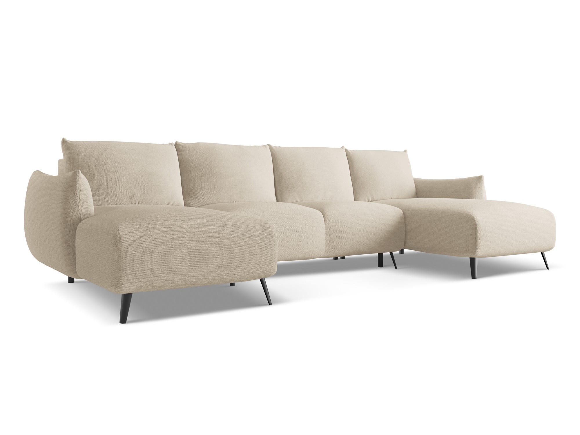 WOHNLANDSCHAFT Chenille Stoff Beige - Beige/Schwarz, Textil/Metall (317/86/162cm) - Makamii