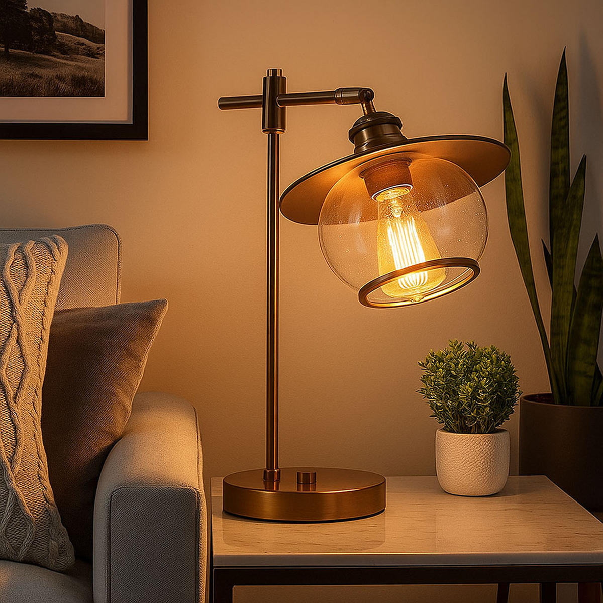 LED TISCHLEUCHTE Metall Bronze - Bronzefarben, Glas (37/22/42cm) - Globo Lighting