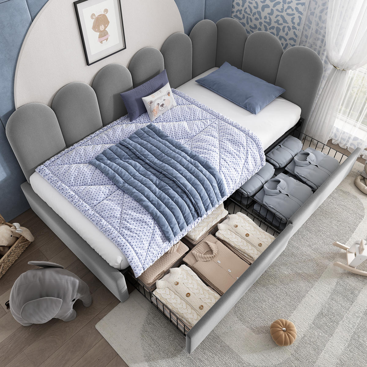 POLSTERBETT 90/190 cm mit 2 Schubladen, Lattenrost, austauschbaren Seitenteilen und Samtbezug, Grau - Grau, Textil (90/190cm) - Redom
