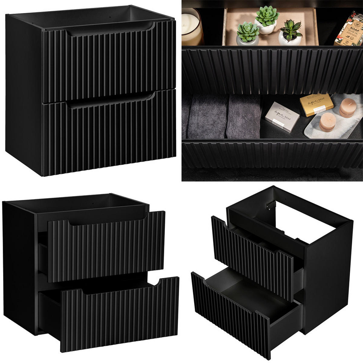 BADMÖBEL-SET 8-TLG. Newport-56 - Schwarz, Holzwerkstoff (180/200/40cm) - Lomado