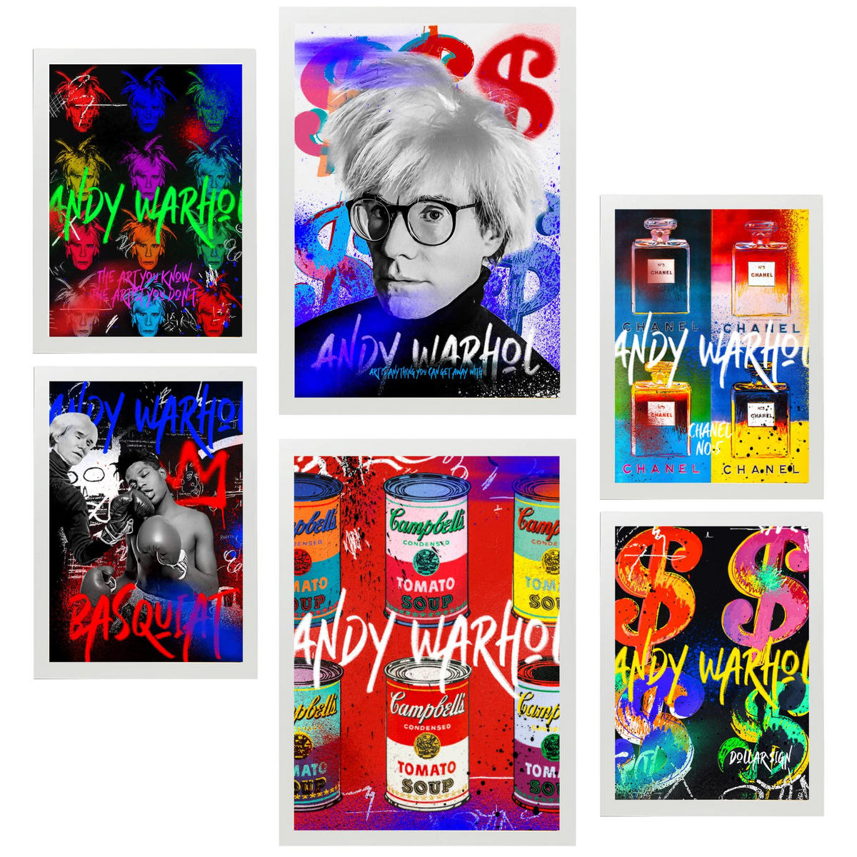 POSTER Set Mit 6 Iconico Graffiti Pop Di Andy Warhol A3 & A4 Weißer Rahmen - Weiß, Papier (29/3cm) - Nacnic