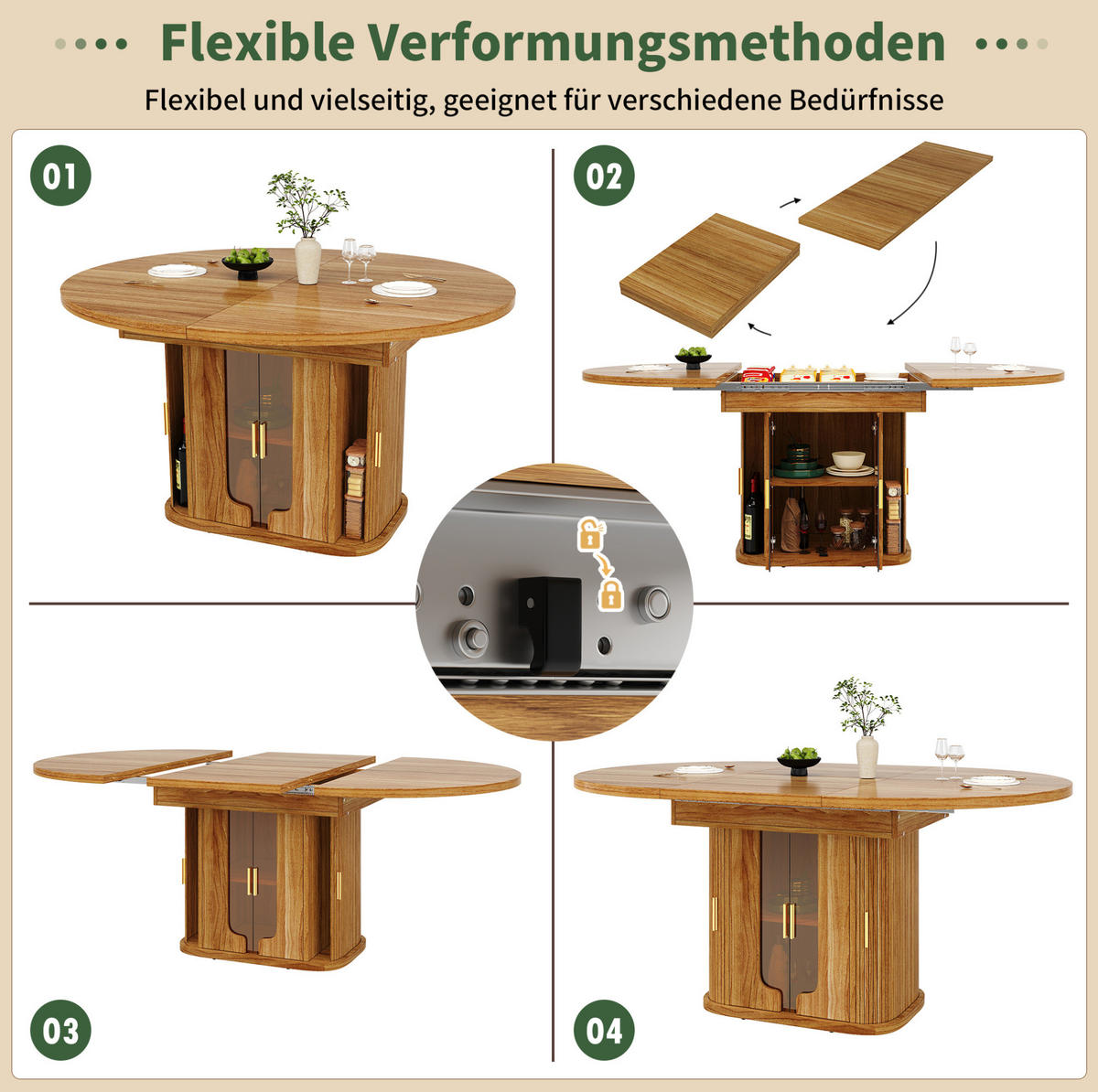 ESSTISCH 118-158/118/77 cm ausziehbar mit Stauraum und Glasfronten, MDF, Walnuss - Braun, Holzwerkstoff (118/118/77cm) - Redom