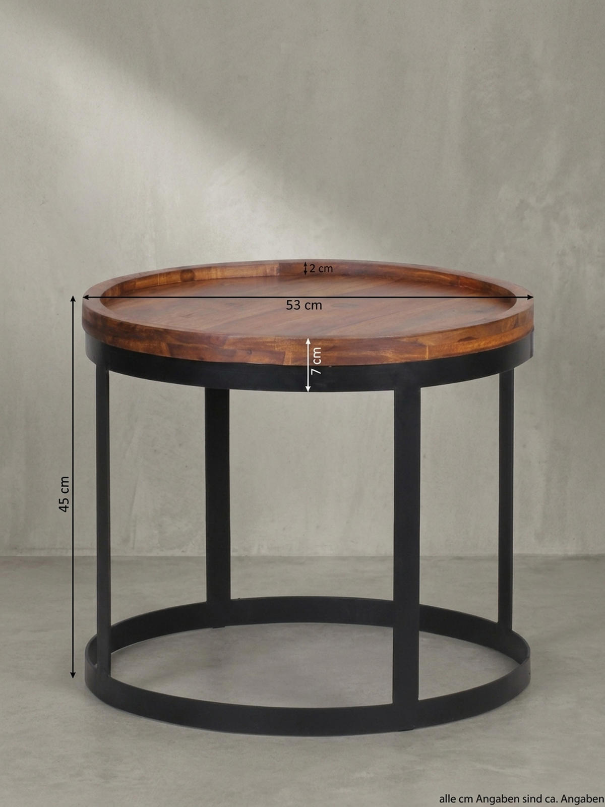 BEISTELLTISCH 2er Set Massivholz Metallgestell Rund Natur INDI, Braun 53x53x45 cm - Schwarz/Braun, Holz/Metall (53/53/45cm) - KADIMA DESIGN