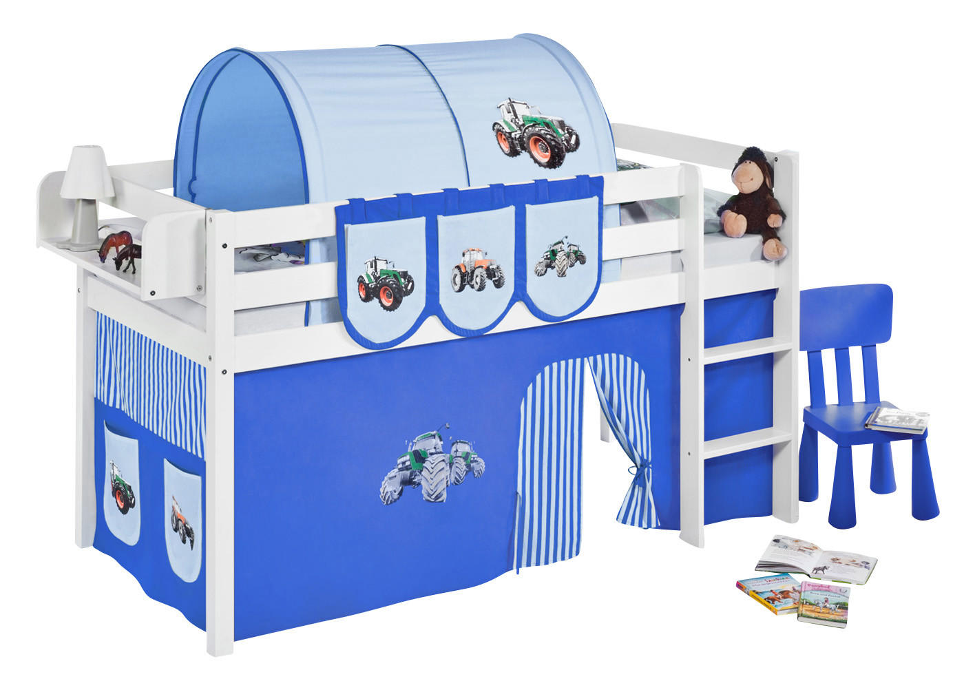 HOCHBETT JELLE mit TRECKER Vorhang - Kinderbett - Weiß, Holz - Lilokids