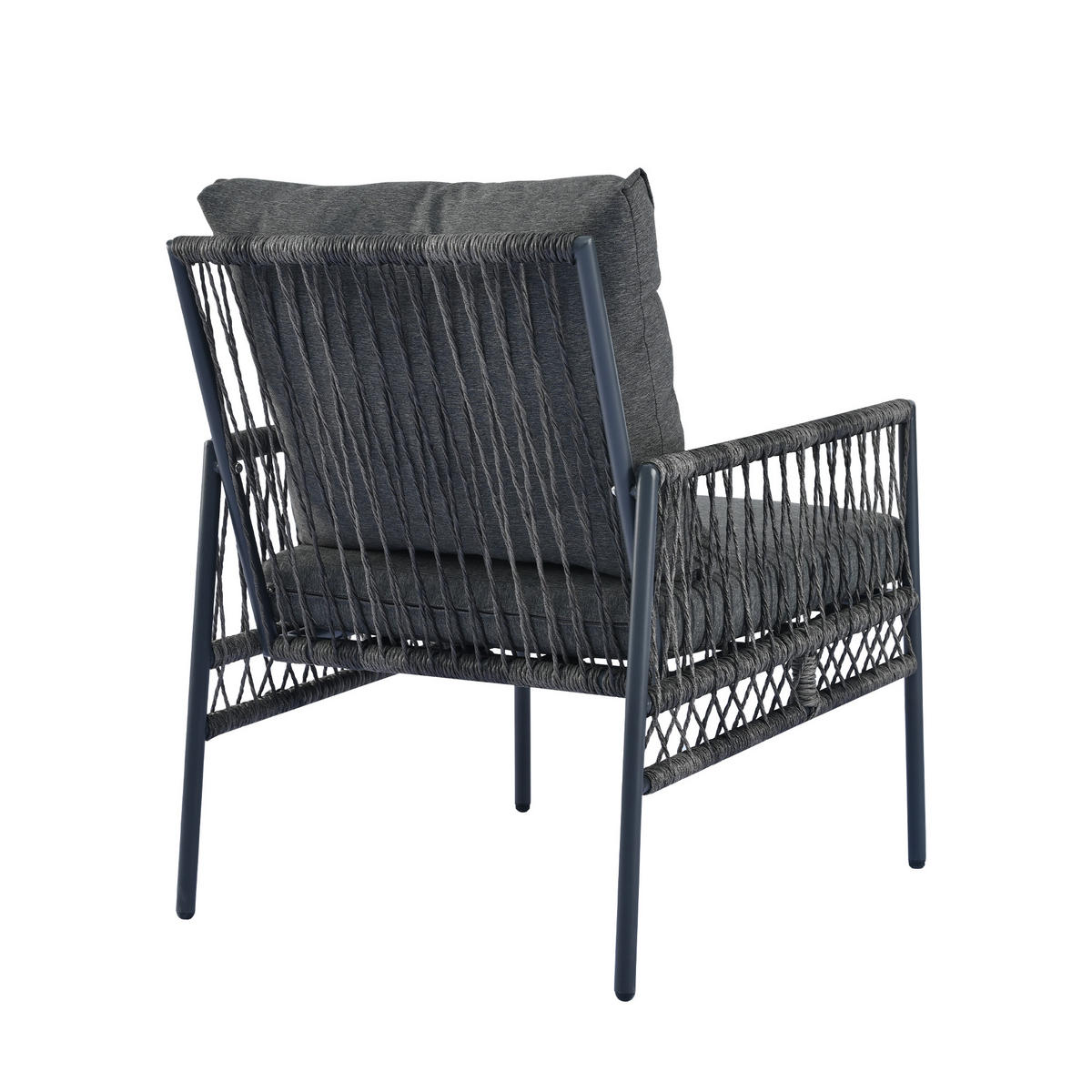 GARTENMÖBELSET aus Rattan 173x54.5x77cm schwarz mit Couchtisch aus gehärtetem Glas - Grau, Metall - Modfu