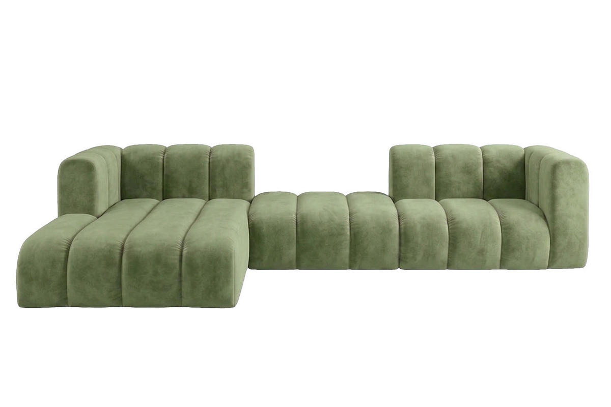 ECKSOFA Modulares In L-Form, Velvet-Stoff Riviera, Olive, Links, GRAND 319 cm - Olivgrün, Holz (319/175cm) - Kaiser Möbel