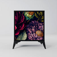 SIDEBOARD BLOOMING ELEGANCE, Schwarz, 57,5x42x70,5 cm, Schwarze Metall-Sternfüße - Multicolor/Schwarz, Holzwerkstoff/Metall (57.5/70.5/42cm) - SpaceRebels