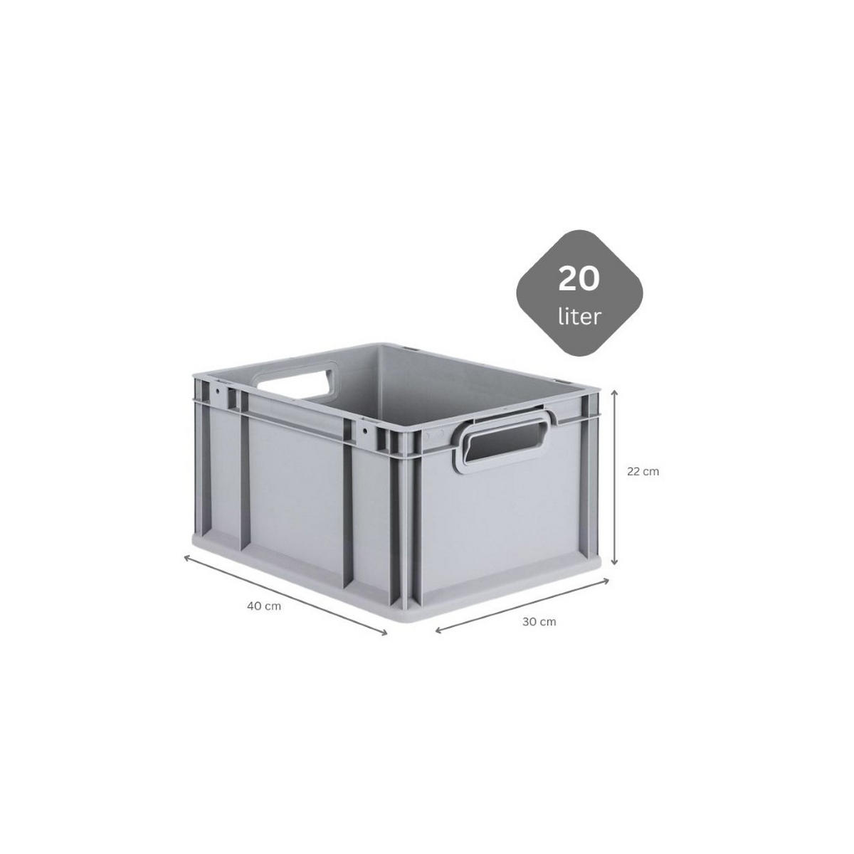 EUROBOX 8x Nextgen Economy Mit Scharnierdeckel Grau/GrünGriffe Offen 20 Liter - Grün, Kunststoff (30/22/40cm) - PROREGAL