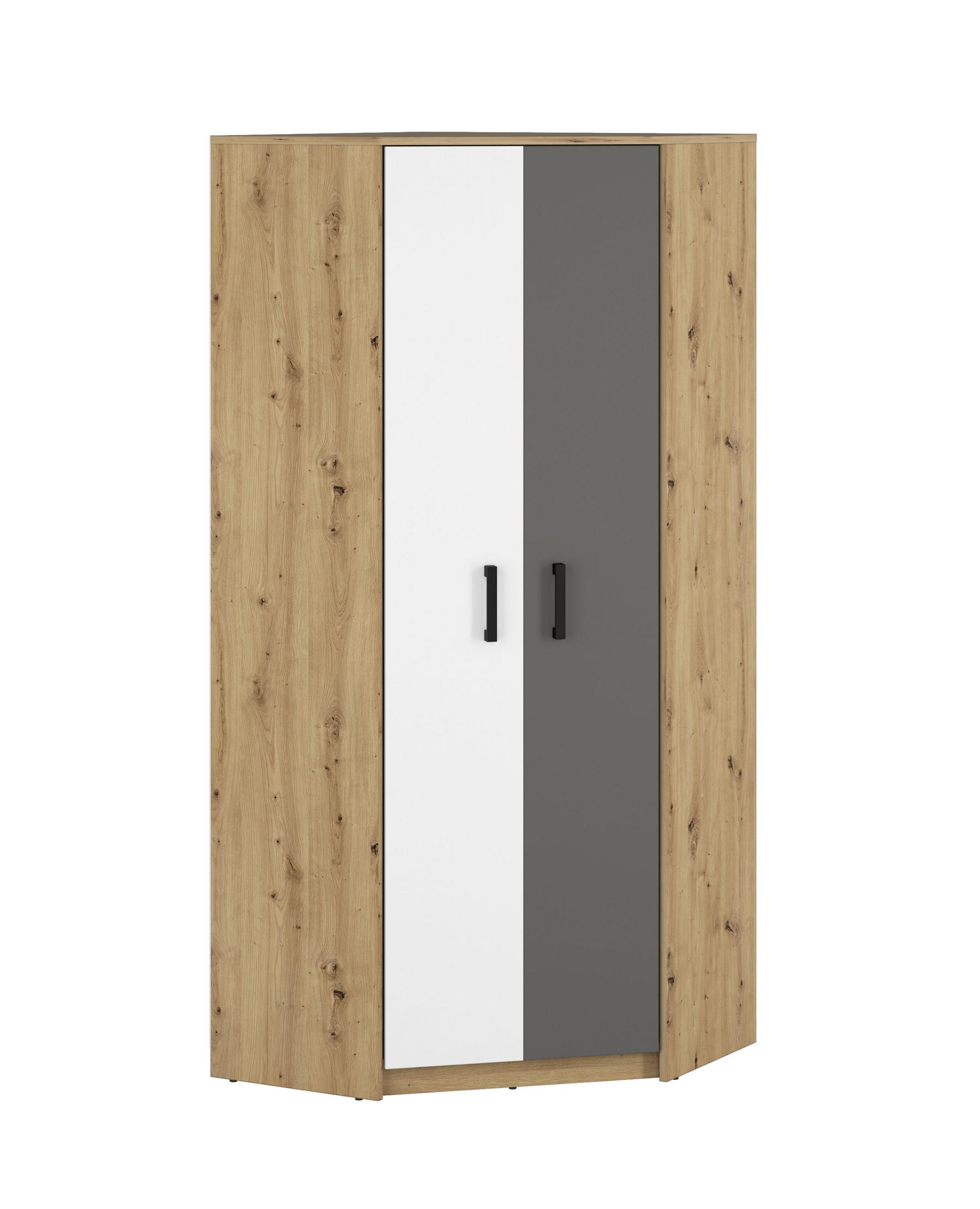 ECKSCHRANK Fini Artisan Eiche / weiß / anthrazit 82 / 82 / 191cm - Weiß/Braun, Holz/Holzwerkstoff (82/191/82cm) - Feldmann-Wohnen