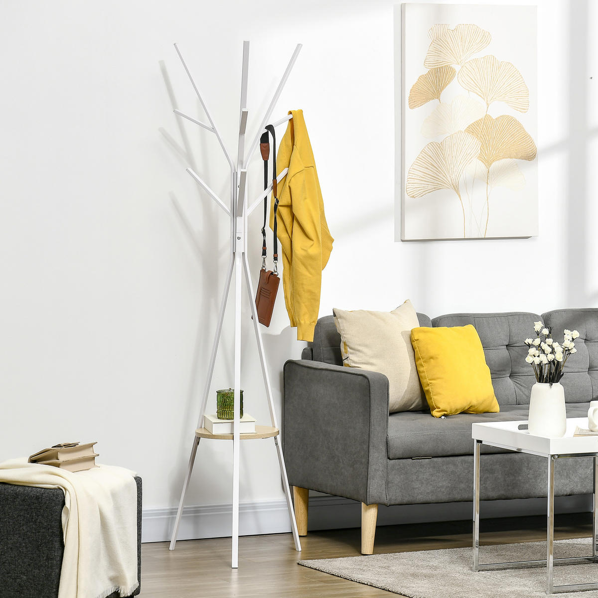 GARDEROBENSTÄNDER - Weiß, Holzwerkstoff/Metall (45/180/45cm) - HOMCOM