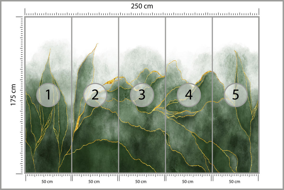 FOTOTAPETE für Schlafzimmer Abstrakte Grüne Aqwarell Blätter Glamour 250x175 - Gelb/Grau, Papier (250/175cm) - Muralo