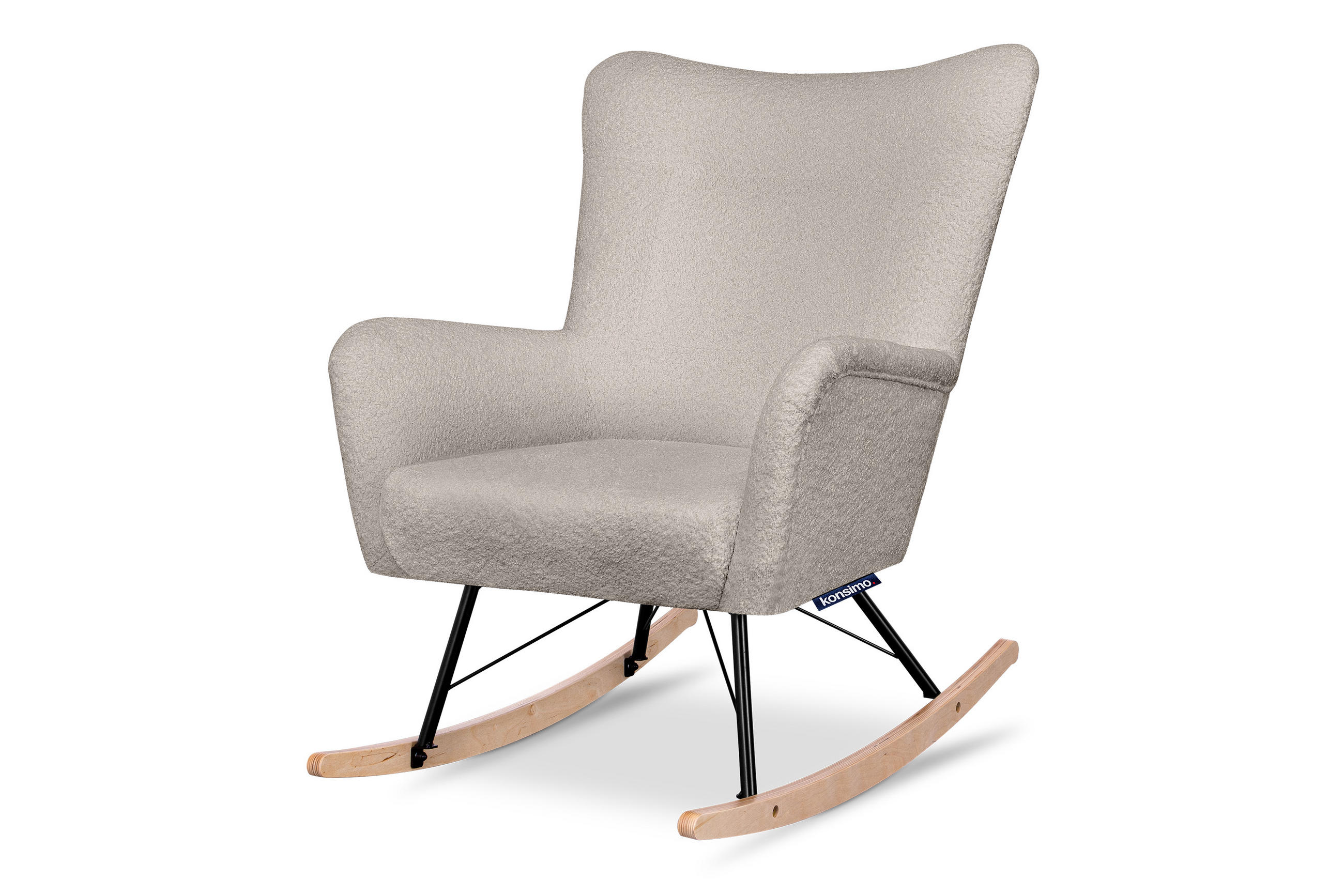 SCHAUKELSESSEL ADDUCTI breiter Sitz für mehr Komfort, Beige - Eichefarben/Beige, Holz/Textil (75/94/112cm) - KONSIMO®