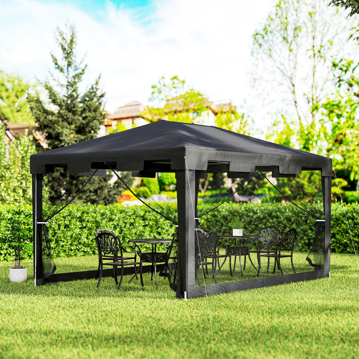 PAVILLON Gartenzelt 3 x3 m Pavillon, wetterbeständig, faltbar, 395cm x 295cm x 255 cm, Schwarz - Schwarz, Metall (395/255/295cm)