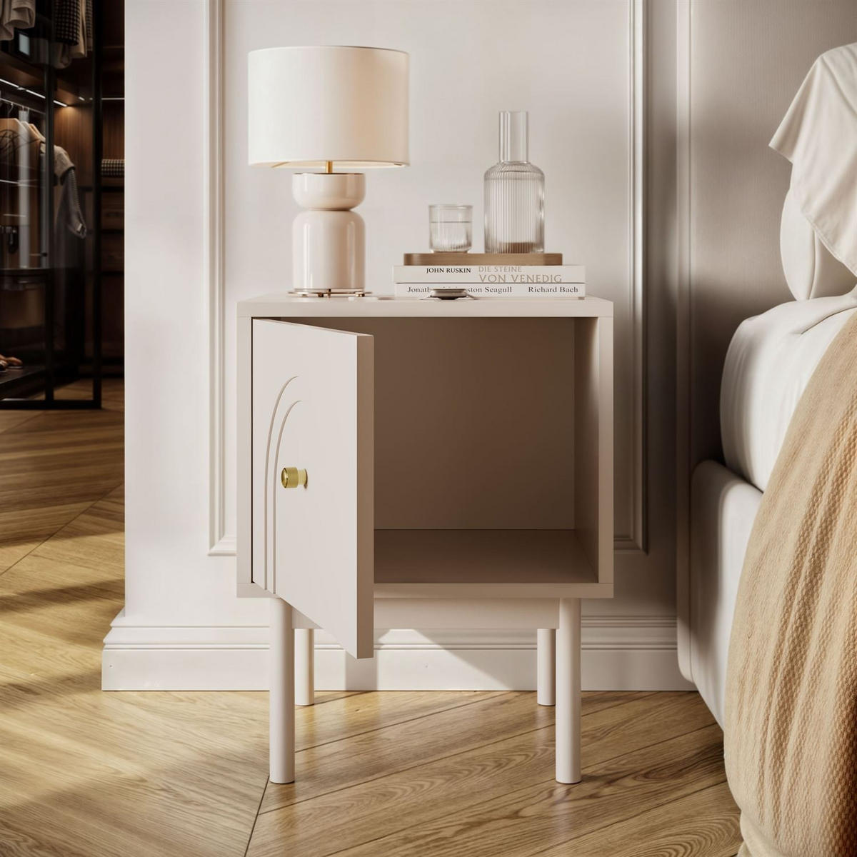 NACHTTISCH LIBERTY auf Holzbeinen kaschmirfarben - Kaschmir, Holzwerkstoff (41.3/53.5/39cm) - Lookway
