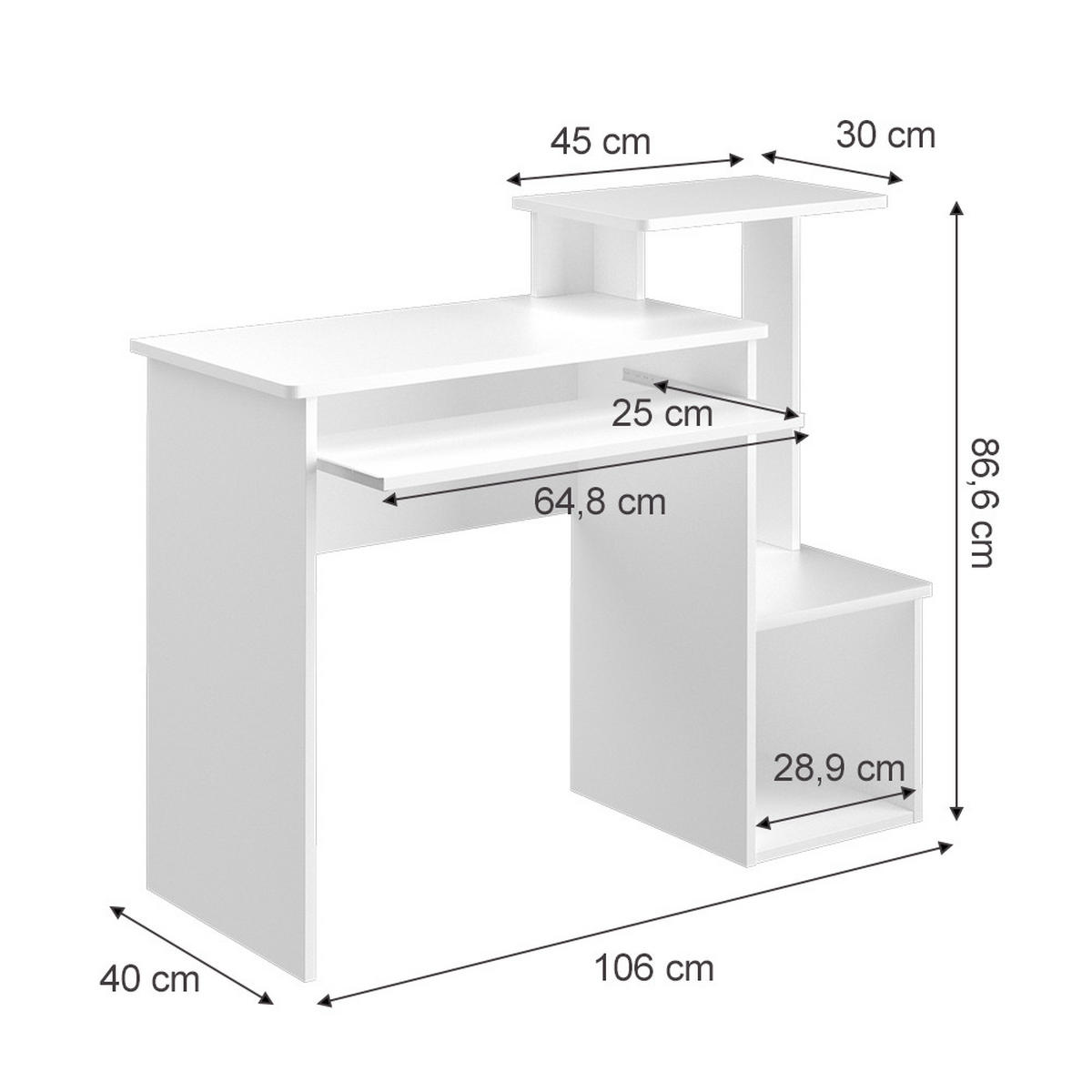 SCHREIBTISCH Karl Weiß 106 x 40 cm - Weiß, Holzwerkstoff (40/106/86.6cm) - Vicco