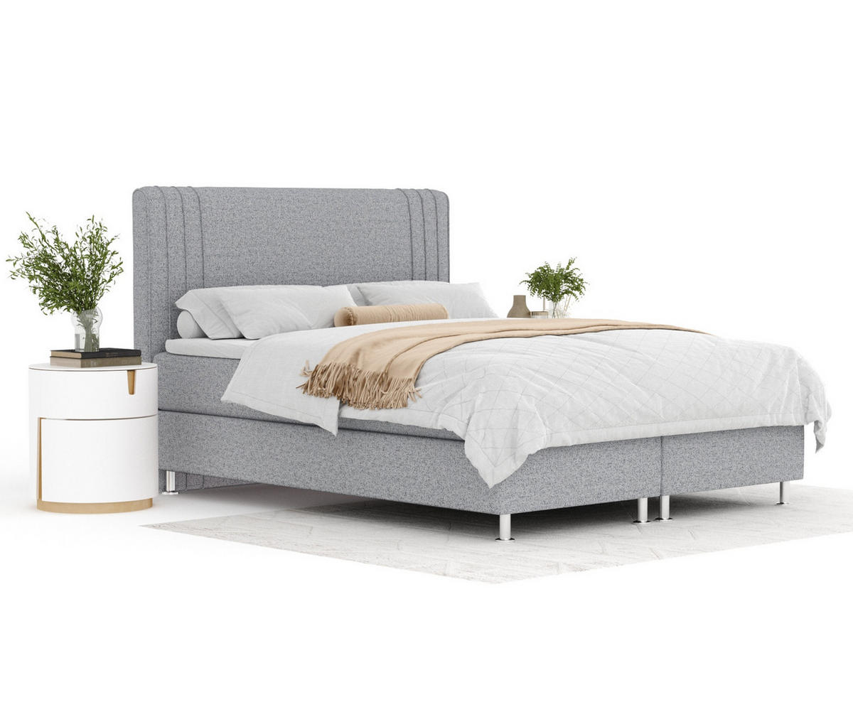 BOXSPRINGBETT Casone Grau 160/200 cm mit Latex-Topper - Silberfarben/Grau, Holz/Holzwerkstoff (160/200cm) - Maison de Reve