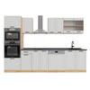 KÜCHENZEILE R-Line Weiß Landhaus/Goldkraft Eiche 300 cm mit Hochschrank, ohne Arbeitsplatte - Honigeiche/Weiß, Holzwerkstoff (300/81.6/46cm) - Vicco