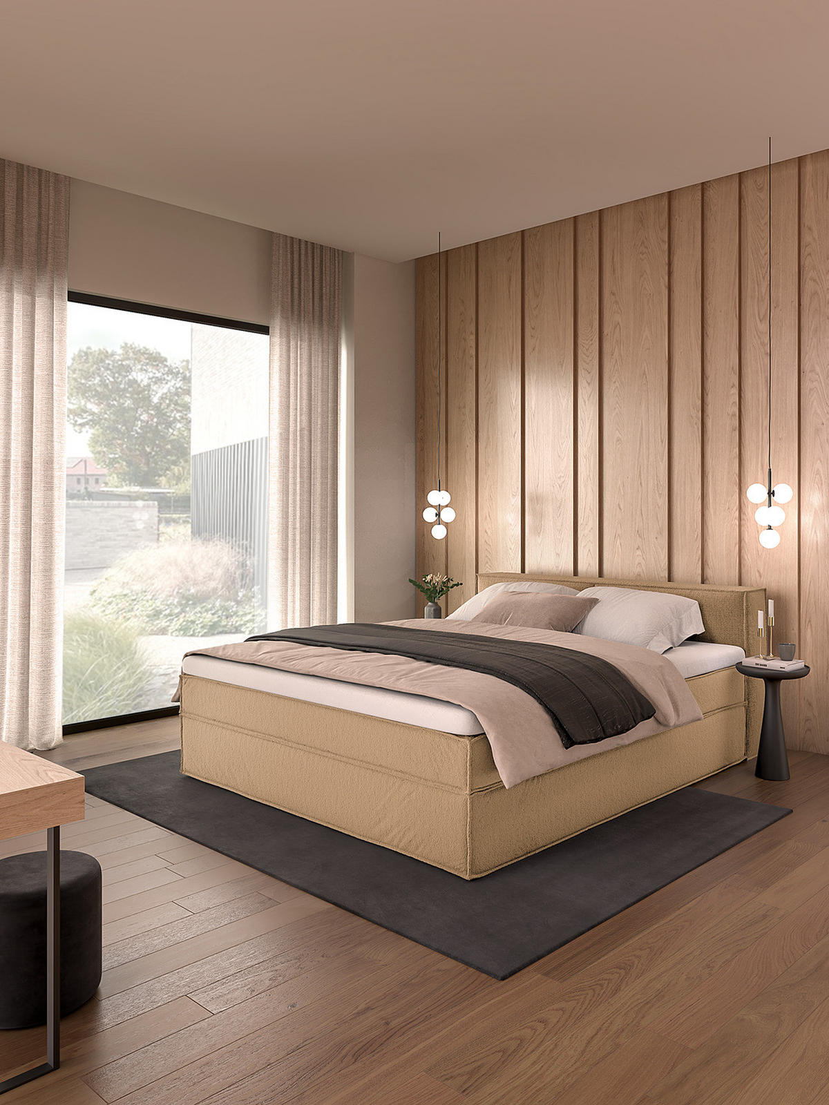 BOXSPRINGBETT mit Kopfteil - Premium - Beige, Textil (200/200cm) - home24