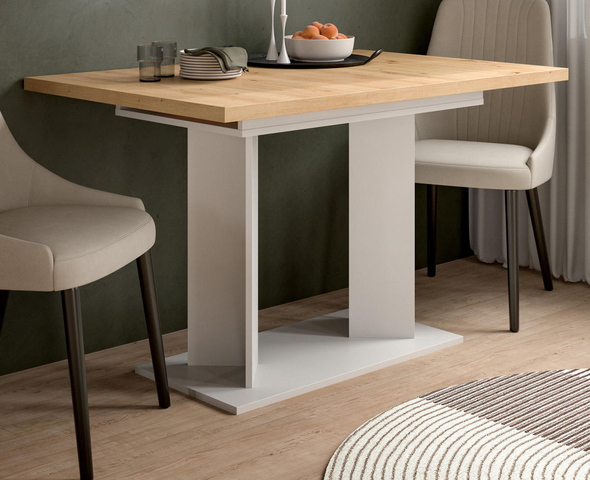 ESSTISCH Eiche Artisan, weiß 120 - 160 x 80 cm, Küchentisch ausziehbar - Eiche Artisan/Weiß, Holzwerkstoff (80/120/76cm) - Inn.Furn