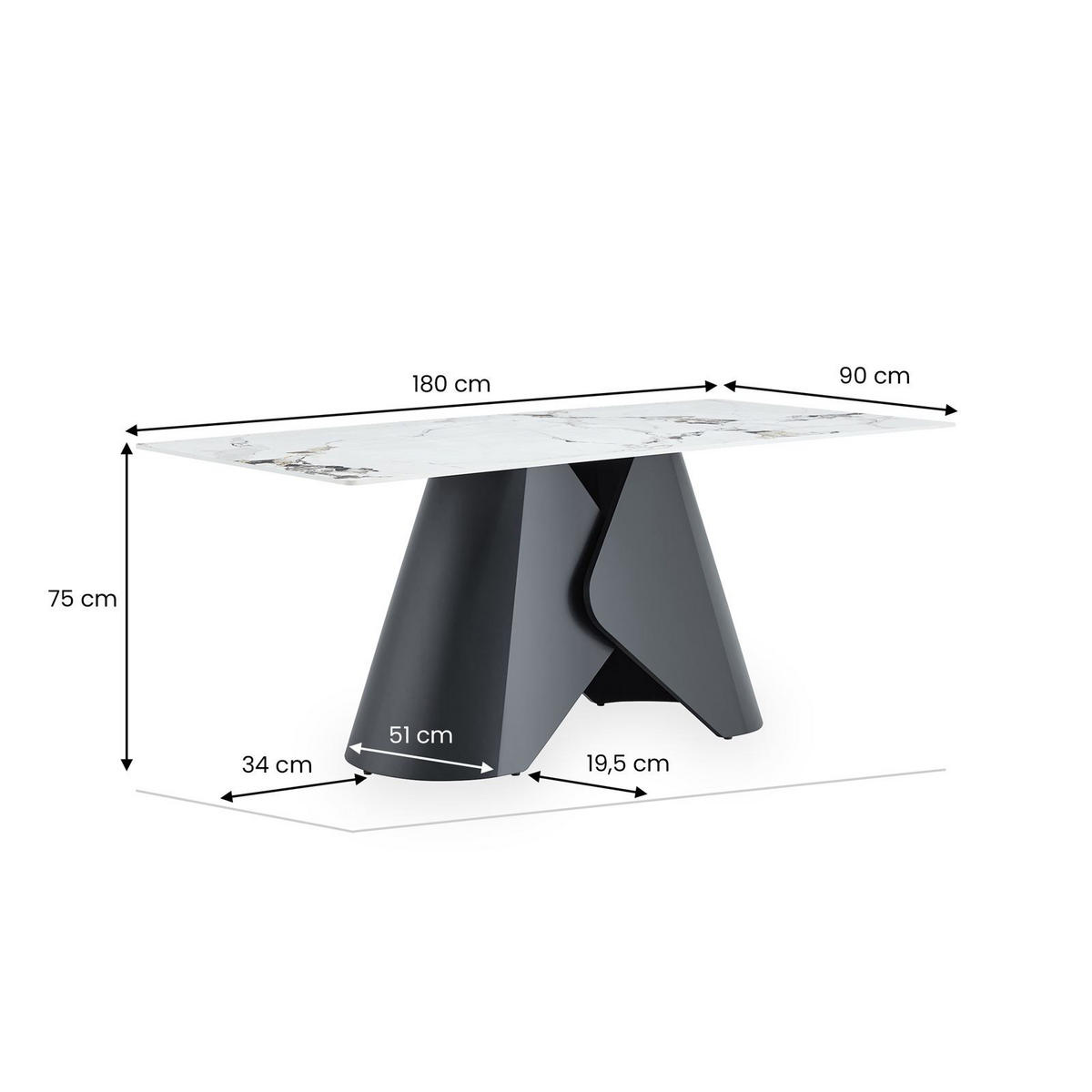 ESSTISCH LAZIO Marmor weiß - Weiß, Holzwerkstoff (90/180/75cm) - IDIMEX