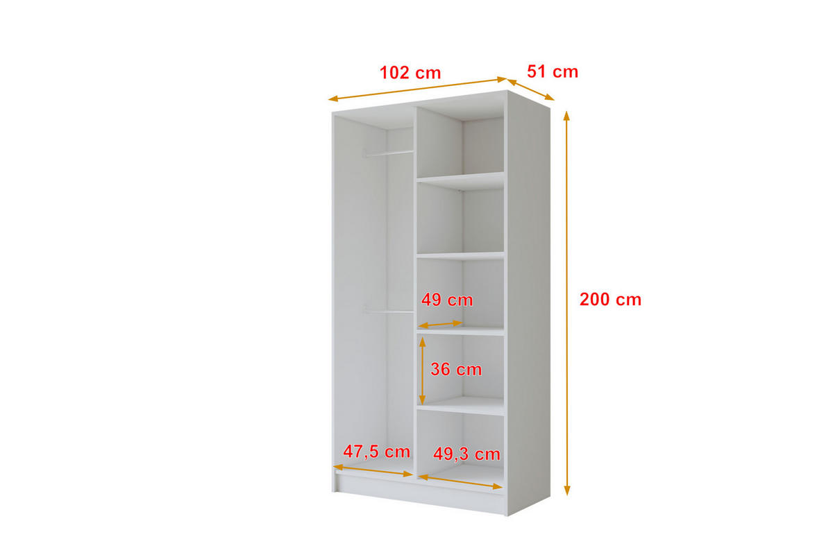 KLEIDERSCHRANK - LUSSO - 102 - Weiß - Goldfarben/Weiß, Holzwerkstoff (102/200/51cm) - ALTDECOR