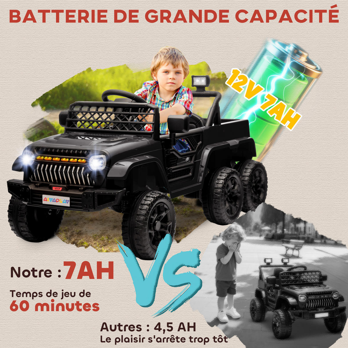 ELEKTRO-KINDERAUTO DE-13148 4x4/2x2 Modus Schwarz - Schwarz, Kunststoff (122/62.5/65cm) - ComfortXL