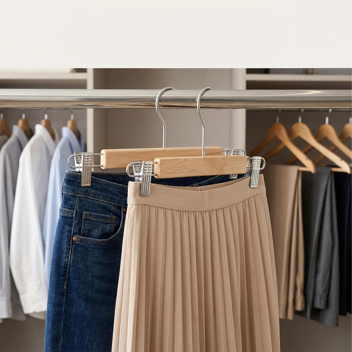 VĚŠÁK kalhoty - světle hnědá, kov/dřevo (36/12/1.2cm) - Relaxdays