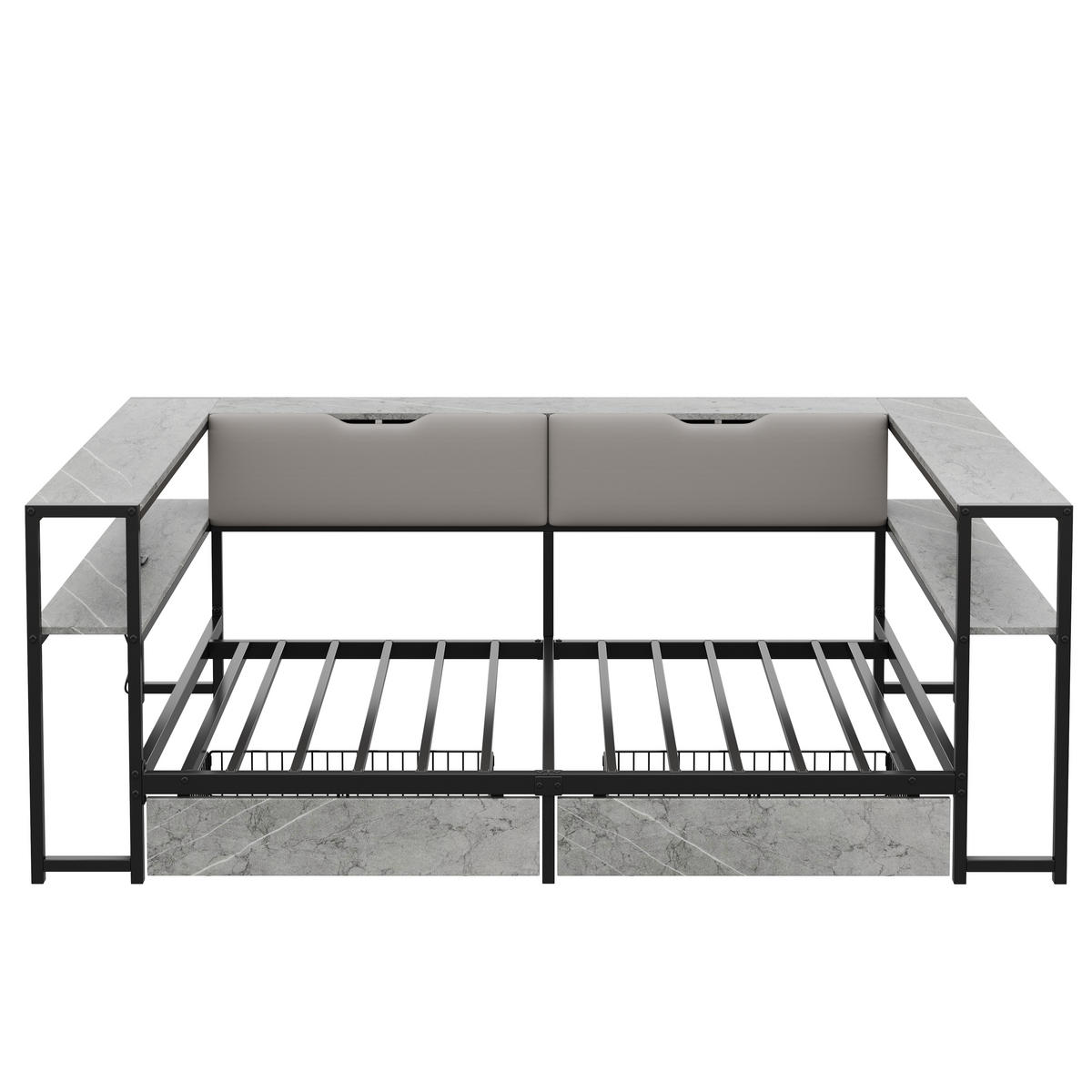 DAYBETT Beton 90x200 USB Type-C Schubladen Stauraum - Grau, Metall (90/200cm) - FLIEKS