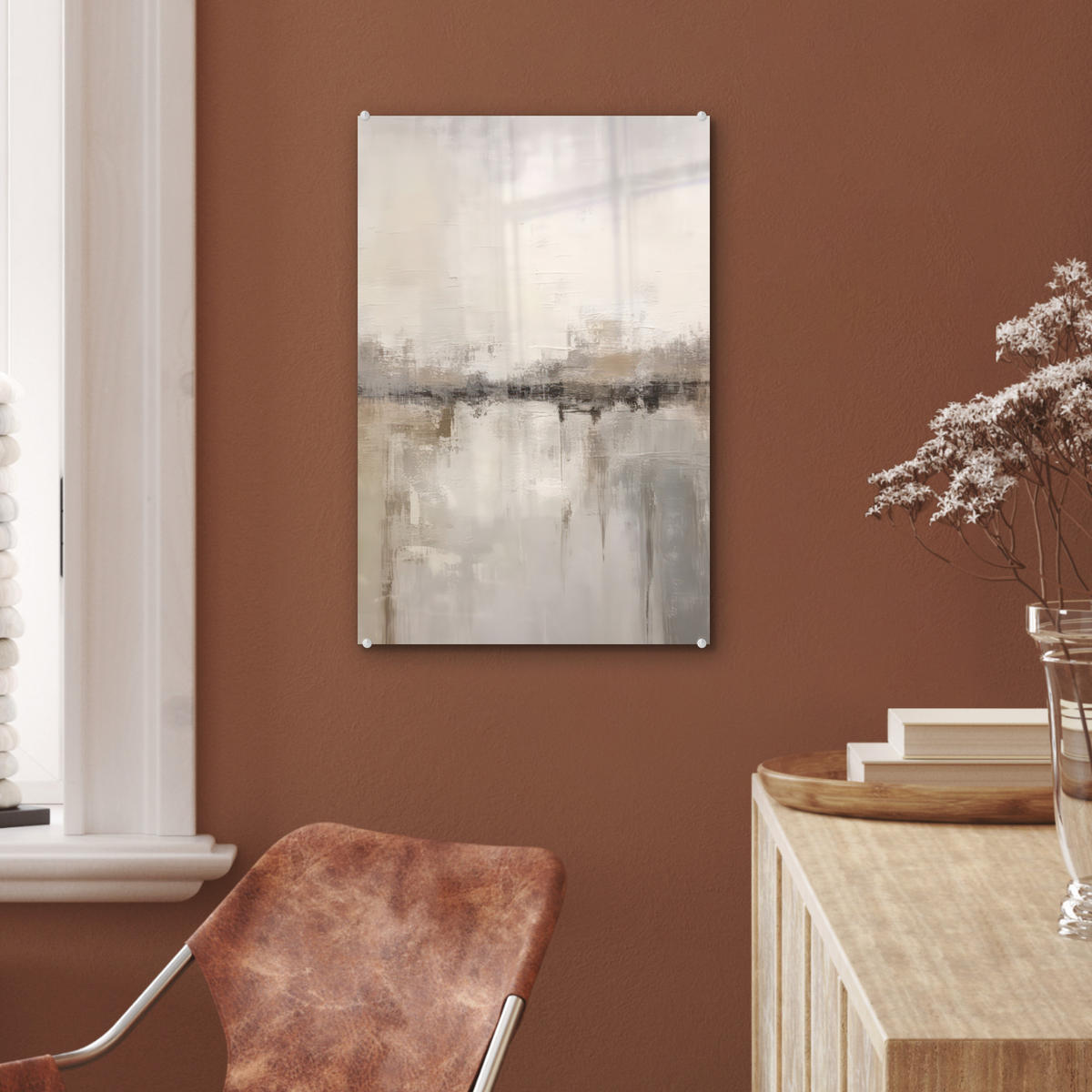 ACRYLGLASBILD Moderne Kunst - Abstrakt - Beige 40x60 cm - Beige, Glas (40/60cm) - MuchoWow