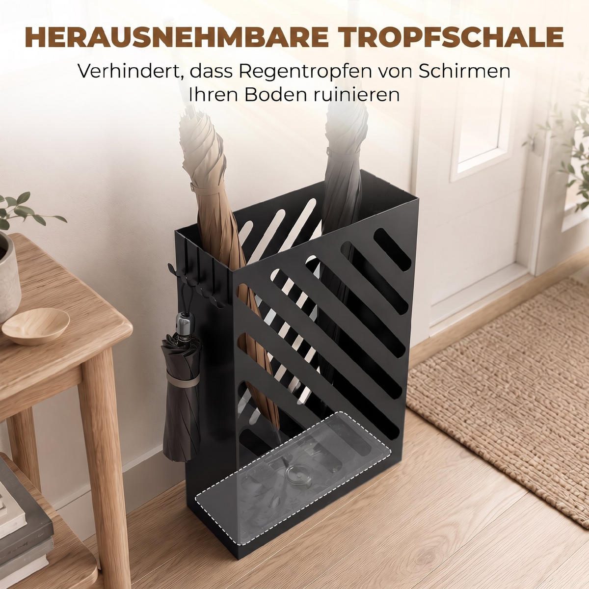 SCHIRMHALTER Stahl Schwarz - Schwarz, Metall (14/41/28cm) - HOMCOM