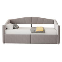 SAMT-POLSTERBETT 90/200 cm mit Bettkasten, Lattenrost und Armlehnen - Hellgrau, Textil (90/200cm) - BEAOK
