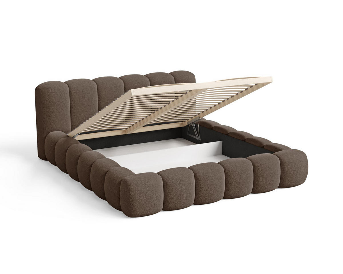 POLSTERBETT 140x200 mit Bettkasten, Lattenrost und Kopfteil, Bouclé - Stoffbezug Braun - Braun, Holz (140/200cm) - Chilly