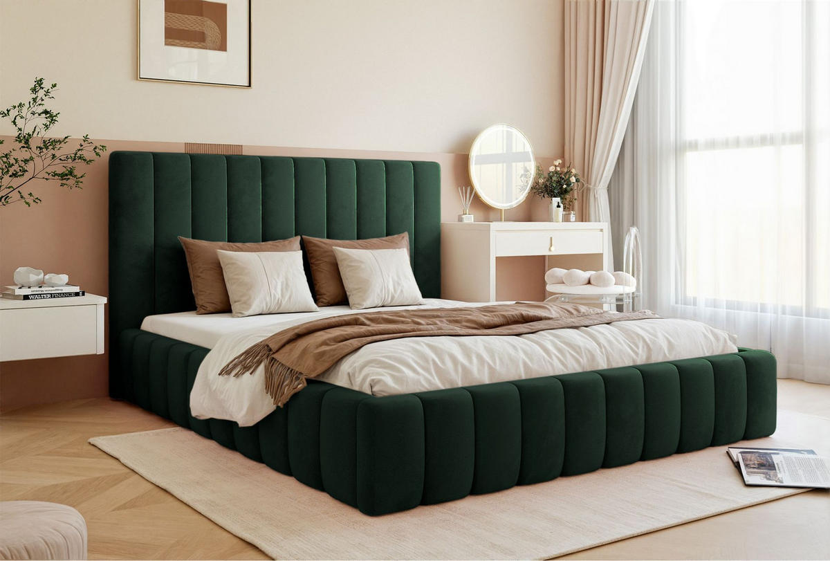 POLSTERBETT Fiarro Dunkelgrün, Velours, 140x200 cm - Dunkelgrün, Textil (140/200cm) - Selsey