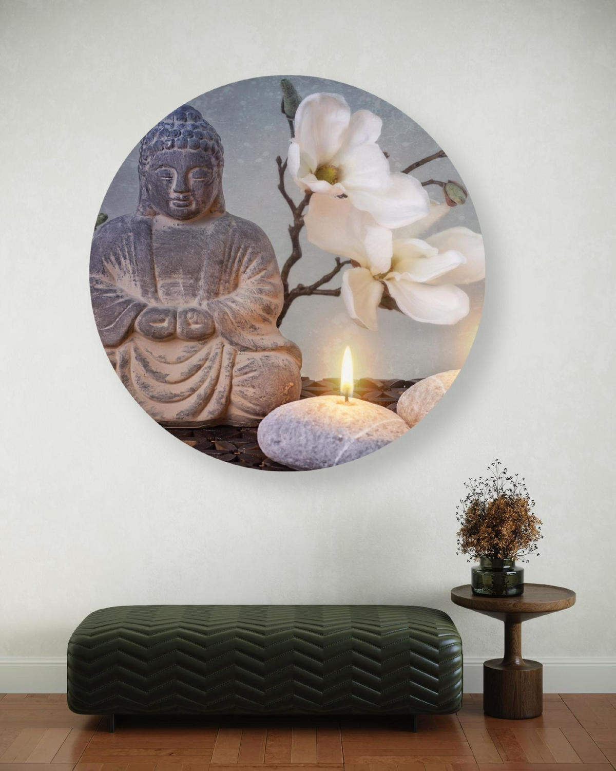 RUNDES BILD Grau 80/80 cm - Weiß/Grau, Textil (80/80cm) - KUNSTLOFT
