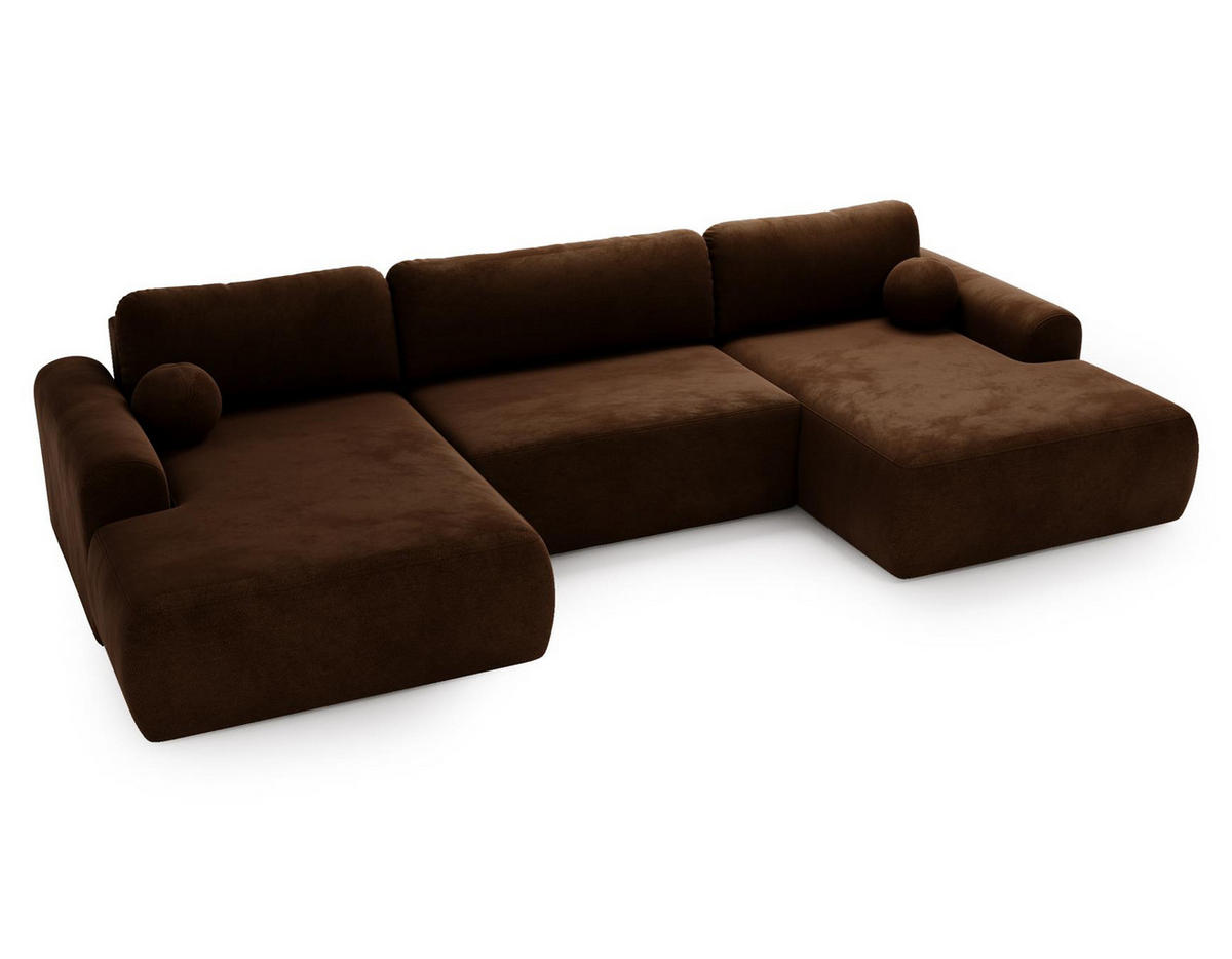 WOHNLANDSCHAFT Aurora Braun, mit Schlaffunktion in Vena Stoff - Braun, Holzwerkstoff/Textil (344/92/177cm) - Bettso