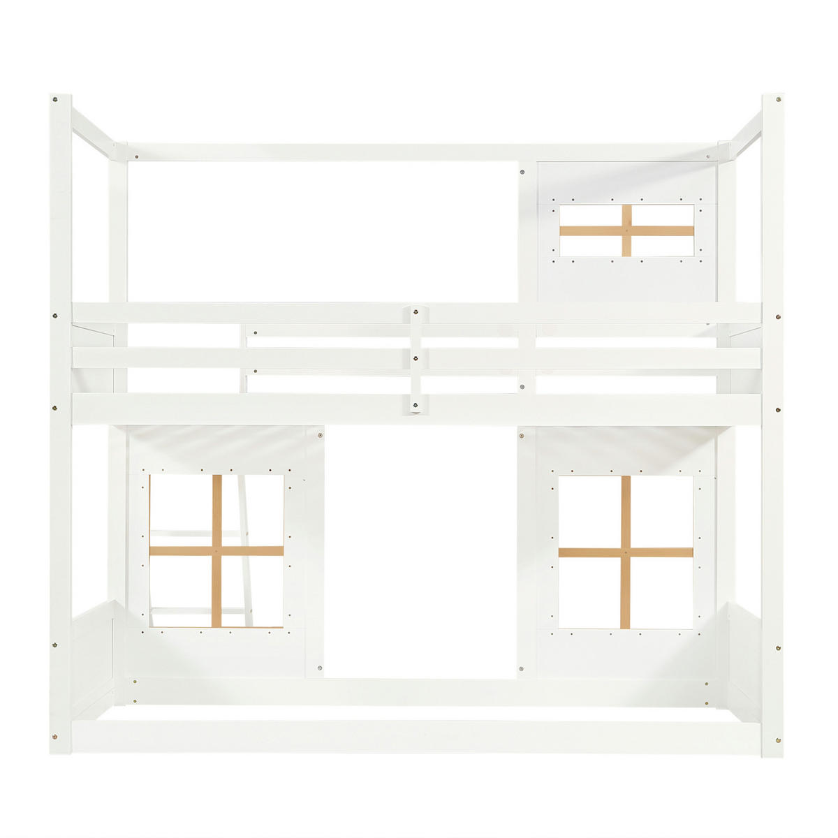 ETAGENBETT mit Fenstern und Leiter 90x200 cm Weiß/Natur - Weiß, Holzwerkstoff (90/200cm) - Beauniv