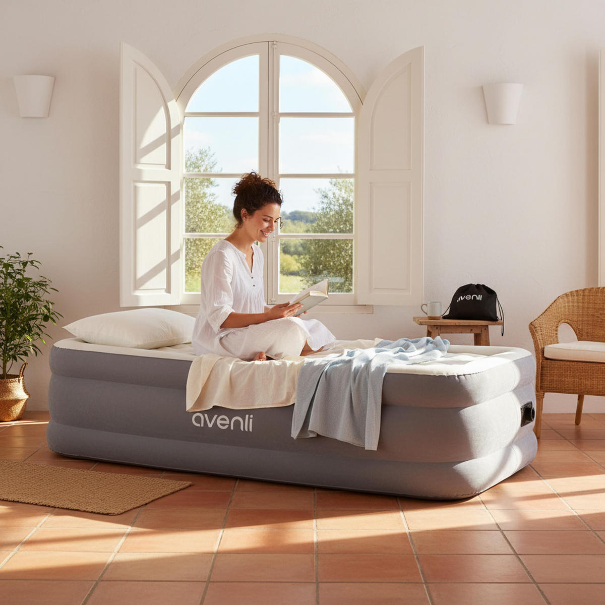 LUFTBETT Luftmatratze selbstaufblasend 191 x 99 x 46 cm mit integrierter Pumpe - Grau, Kunststoff (99/191cm) - Avenli