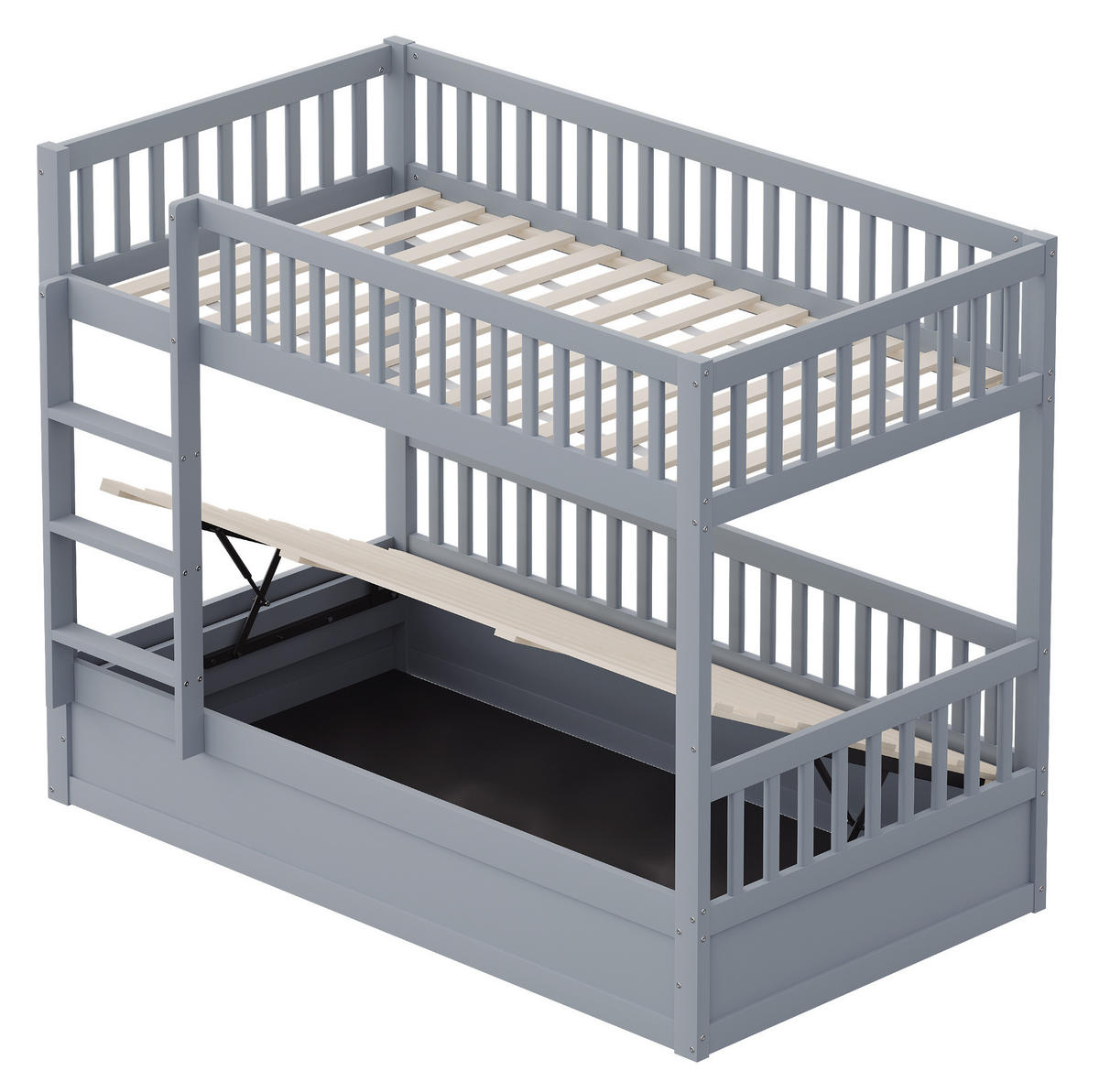 ETAGENBETT Kinderbett 90/200 cm aus Holz mit hydraulischem Stauraum Grau - Grau, Holzwerkstoff (90/200cm) - Modenvie