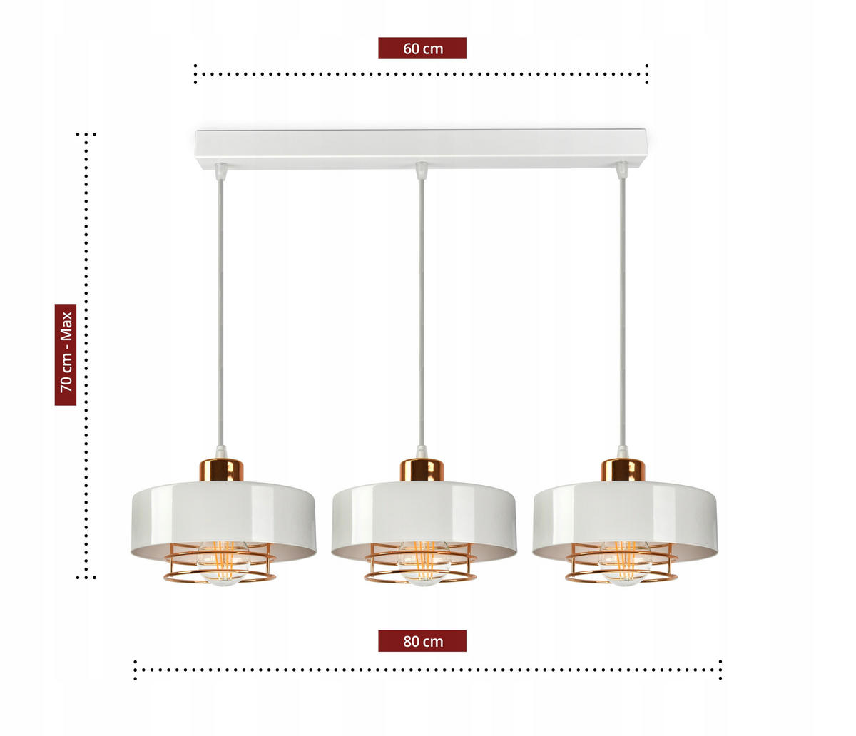 PENDELLEUCHTE EDISON - Goldfarben/Weiß, Metall (20/80/70cm) - kiki design